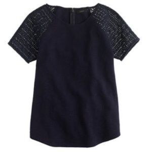 J Crew Navy Lace Sleeve T Shirt